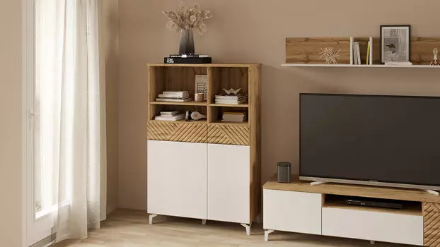 Шкаф двухдверный Stefania, цвет Дуб Натюрель + Белый Премиум