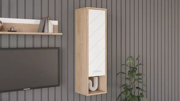 Шкаф навесной однодверный Agira, цвет Гикори кингстон, Белый блеск