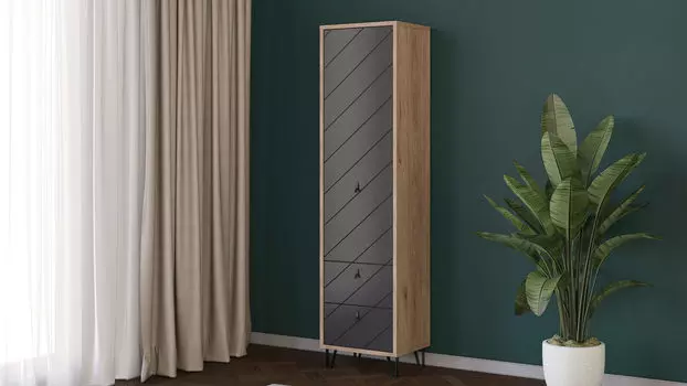 Шкаф однодверный с 2 ящиками Agira, цвет Гикори кингстон, Антрацит