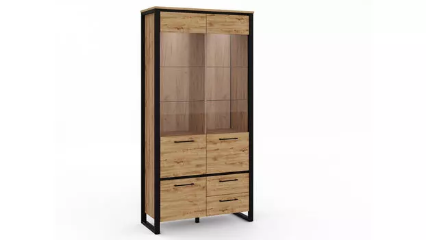 Шкаф трехдверный со стеклом и ящиками Tora, цвет Дуб наварра