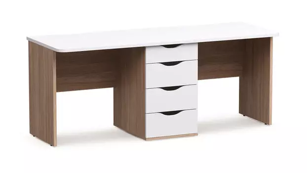 Стол двойной письменный Luna, цвет Дуб Медовый Белый премиум