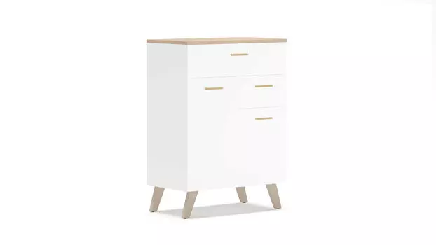 Тумба 2 двери и 2 ящика Helmi, Гикори кингстон Белый блеск