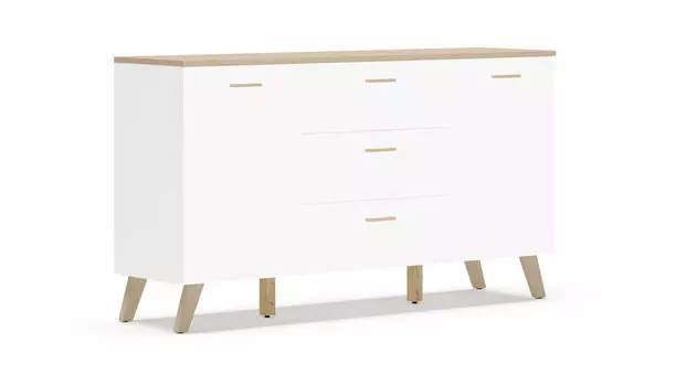Тумба 2 двери и 3 ящика Helmi, Гикори кингстон Белый блеск