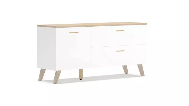 Тумба однодверная с ящиками Helmi, Гикори кингстон Белый блеск