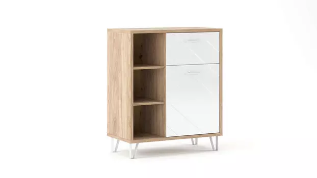 Тумба однодверная с ящиком Agira, цвет Гикори кингстон Белый блеск