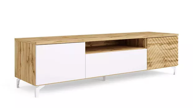 Тумба под ТВ двухдверная с ящиком Stefania, цвет Дуб Натюрель, Белый Премиум