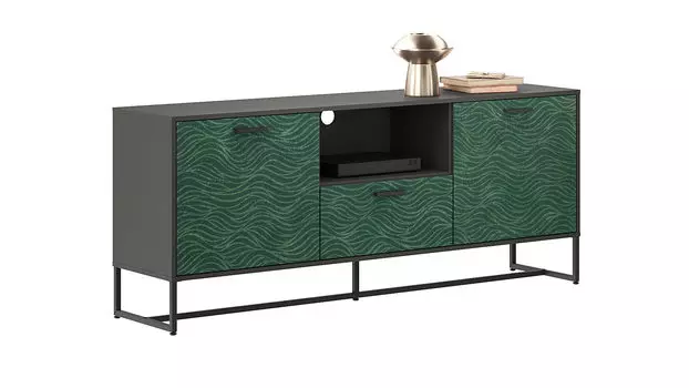Тумба под ТВ Lothar, цвет Черный Графит + Печать Зеленая волна
