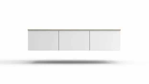 Тумба под ТВ навесная Life time Ice, цвет Ясень Шимо светлый, Белый базовый навесная