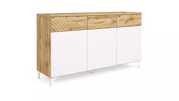 Тумба трехдверная Stefania, цвет Дуб Натюрель, Белый Премиум