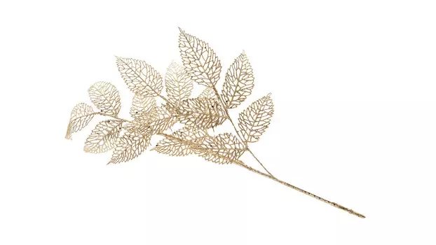 Ветка искусственная Резные листья 65 золотой