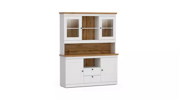 Витрина четырехдверная Justin, цвет Белый Премиум + Дуб Натюрель