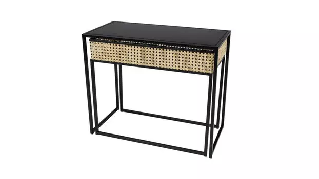 Журнальный стол со стеклом Rotin, цвет Черный Натуральный