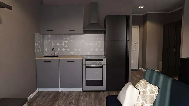 Зона кухни темная