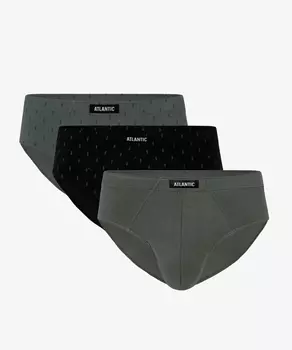 Мужские трусы слипы классика Atlantic, набор 3 шт., хлопок, черные + темно-зеленые + зеленые, 3MP-117