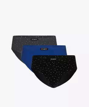 Мужские трусы слипы классика Atlantic, набор 3 шт., хлопок, графит + голубые + черные, 3MP-142