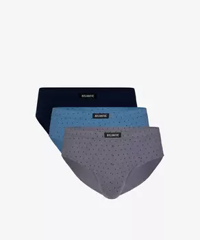 Мужские трусы слипы классика Atlantic, набор 3 шт., хлопок, серые + темно-синие + голубые, 3MP-100