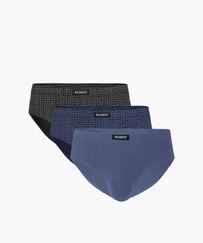 Мужские трусы слипы классика Atlantic, набор 3 шт., хлопок, темно-синие + серо-голубые + темно-голубые, 3MP-148