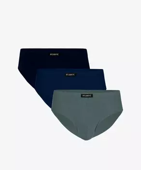 Мужские трусы слипы классика Atlantic, набор 3 шт., хлопок, темно-синие + темно-голубые + изумрудные, 3SMP-129