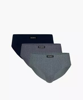 Мужские трусы слипы классика Atlantic, набор 3 шт., хлопок, зеленые + темно-синие + серые, 3MP-148