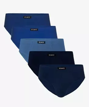 Мужские трусы слипы классика Atlantic, набор 5 шт., хлопок, темно-фиолетовые + голубые + темно-синие + темно-голубые, 5SMP-003