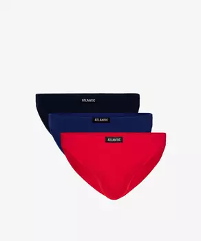 Мужские трусы слипы мини Atlantic, набор 3 шт., хлопок, красные + темно-голубые + темно-синие, 3SMP-119