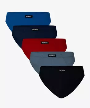 Мужские трусы слипы спорт Atlantic, набор 5 шт., хлопок, голубые + темно-синие + красные + черные, 5SMP-002