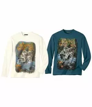 Комплект Футболок с Длинными Рукавами и Принтом "Волк" — 2 шт.