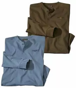 Комплект Футболок с Воротом на Пуговицах и Длинными Рукавами — 2 шт.