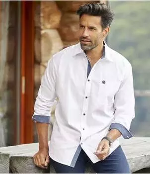 Рубашка из Поплина с Отделкой из Ткани Шамбре