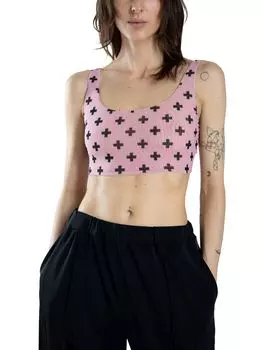 Сетчатый топ с принтом крестик розовый S