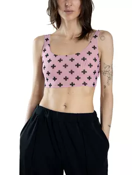 Сетчатый топ с принтом крестик розовый S