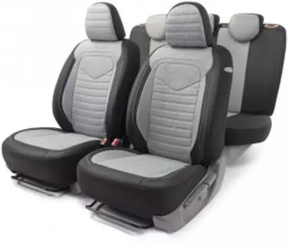 Комплект чехлов на сиденья LINEN, материал лён LIN-1505 BK/L.GY