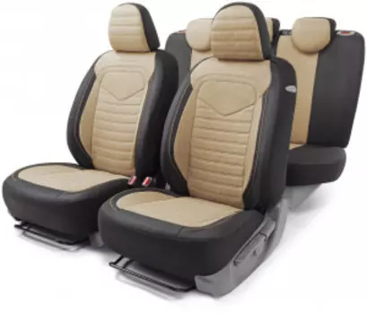 Комплект чехлов на сиденья LINEN, материал лён LIN-1505 BK/BE