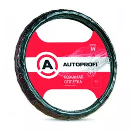 Кожаная оплётка руля AUTOPROFI AP-156 BK (M)