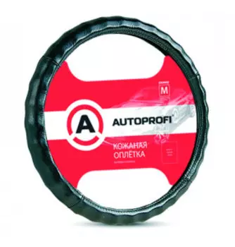 Кожаная оплётка руля AUTOPROFI AP-265 BK (XL)