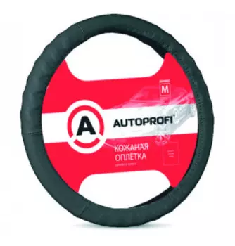 Кожаная оплётка руля AUTOPROFI AP-300 BK (L)