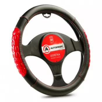 Оплётка руля AUTOPROFI экокожа AP-2060 BK/RD (M)