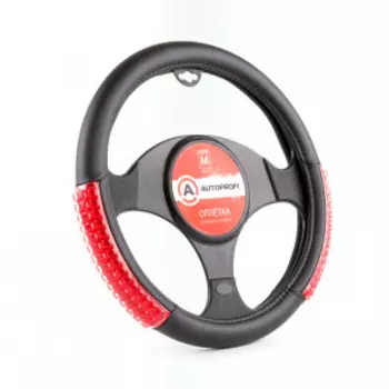 Оплётка руля AUTOPROFI из экокожи AP-1947 BK/RD (M)
