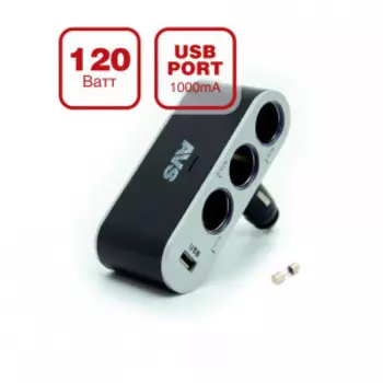 Разветвитель прикуривателя 12/24V (на 3 выхода + USB) AVS CS312U / 43265