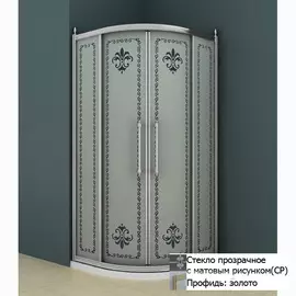 Душевой уголок Cezares Retro R2 100 Scorrevole CP G прозрачное стекло c матовым узором, профиль золото