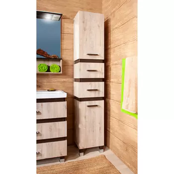 Пенал для ванной Бриклаер Техас 34 с корзиной дуб кантри/венге