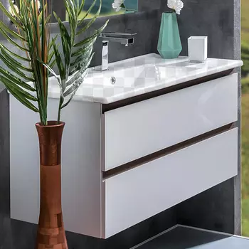 Тумба под раковину Armadi Art Capolda 100 белая, ручка дерево