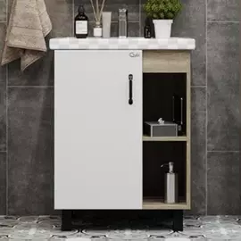 Тумба под раковину Оника Тимбер 60.01 белый матовый/дуб сонома