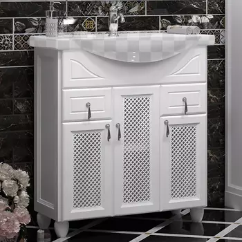 Тумба под раковину Opadiris Тибет 75 с решёткой белый матовый