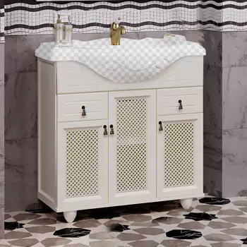 Тумба под раковину Opadiris Тибет 85 с решёткой слоновая кость бронза