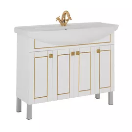 Тумба с раковиной Aquanet Честер 105 белая/патина золото