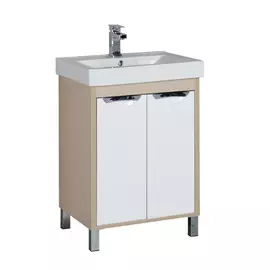 Тумба с раковиной Aquanet Гретта 60 2 дверцы светлый дуб/белая