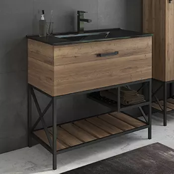 Тумба с раковиной Comforty Бредфорд 90 дуб темный