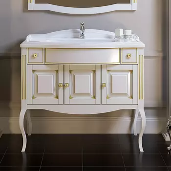 Тумба с раковиной Opadiris Лаура 100 белый с бежевой патиной