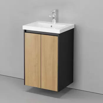 Тумба с раковиной Velvex Klaufs 50.2D черная матовая/дерево